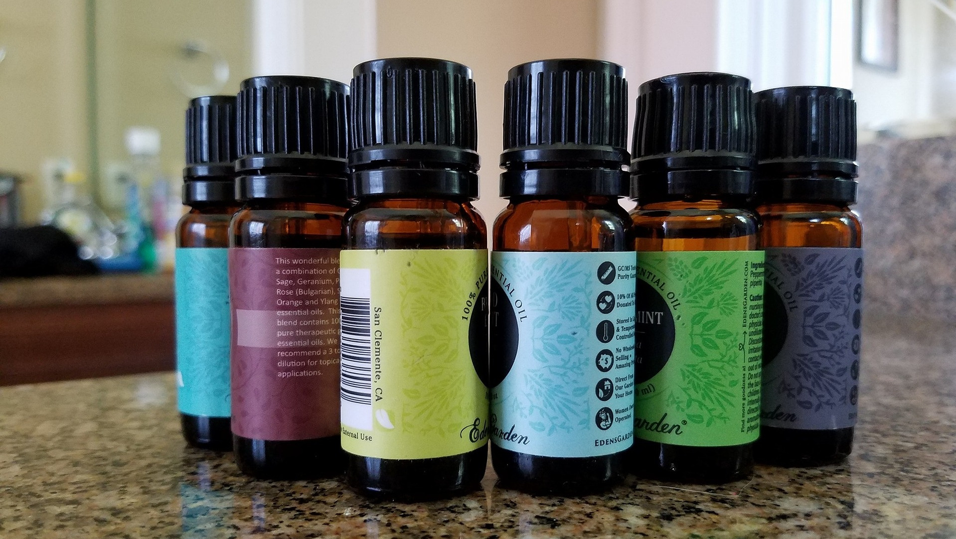 Picture of 10 essential oils in bottles